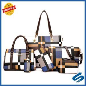 6-Piece Faux Leather Tote Set with Satchel, Clutch, and Key Holder